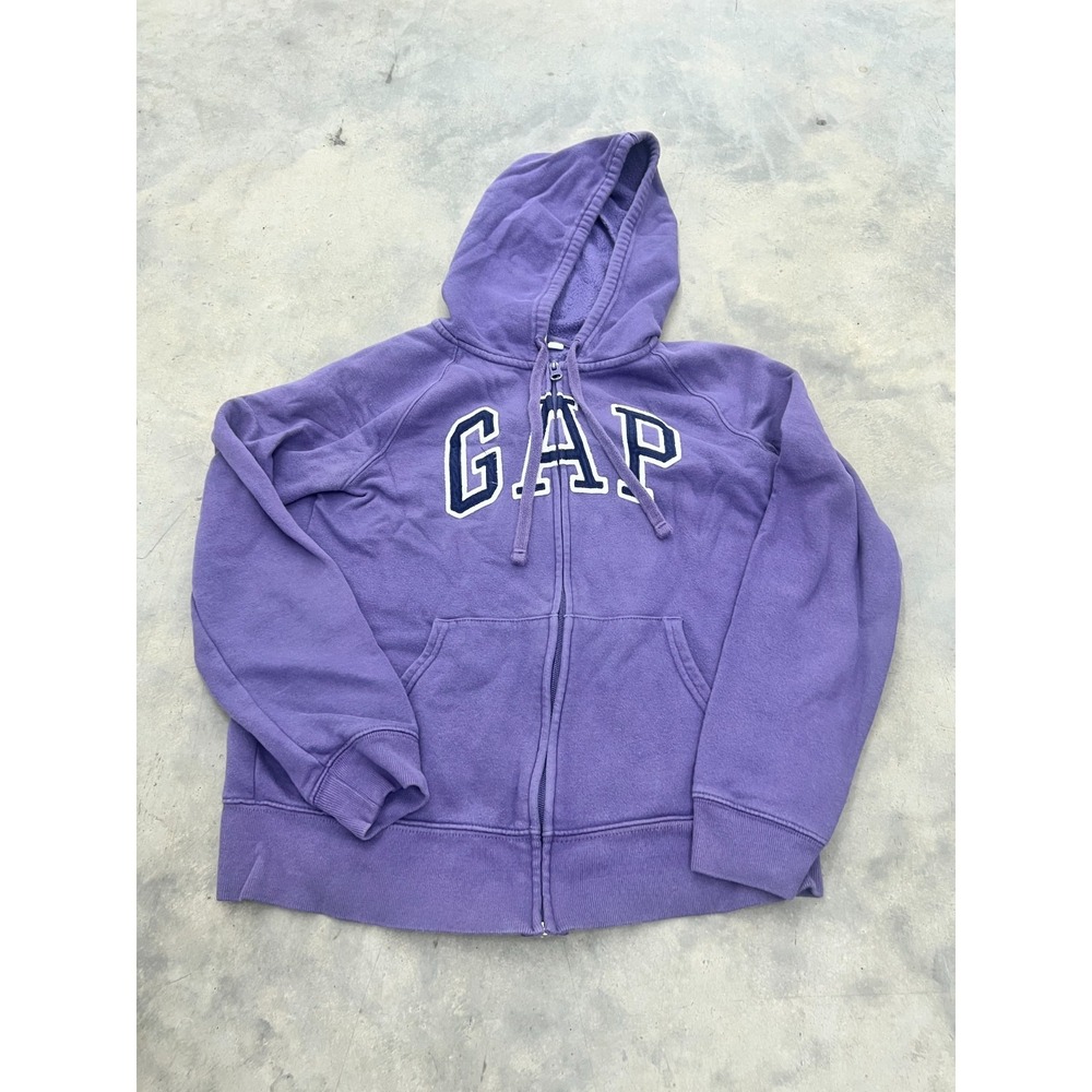 Gap Fleece Hoodie Women XS Purple Full Zip Drawstring Raglan Sleeve Classic Logo